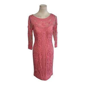 SUE WONG Nocturne Ribbon Trim Illusion Bodice Dress Lace Pink 6 Party Wedding